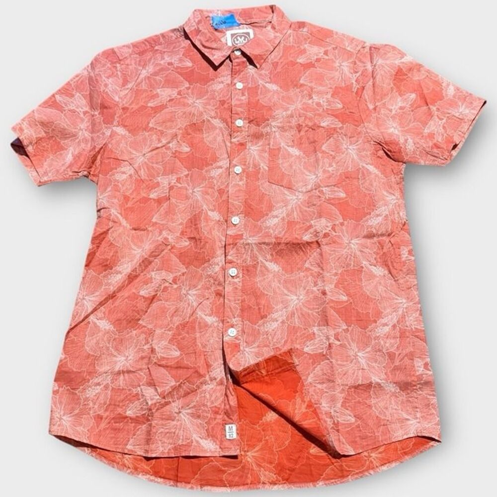 MICROS Zuma Hibiscus Floral Woven Shirt With Reversed Hawaiian Print Button Down